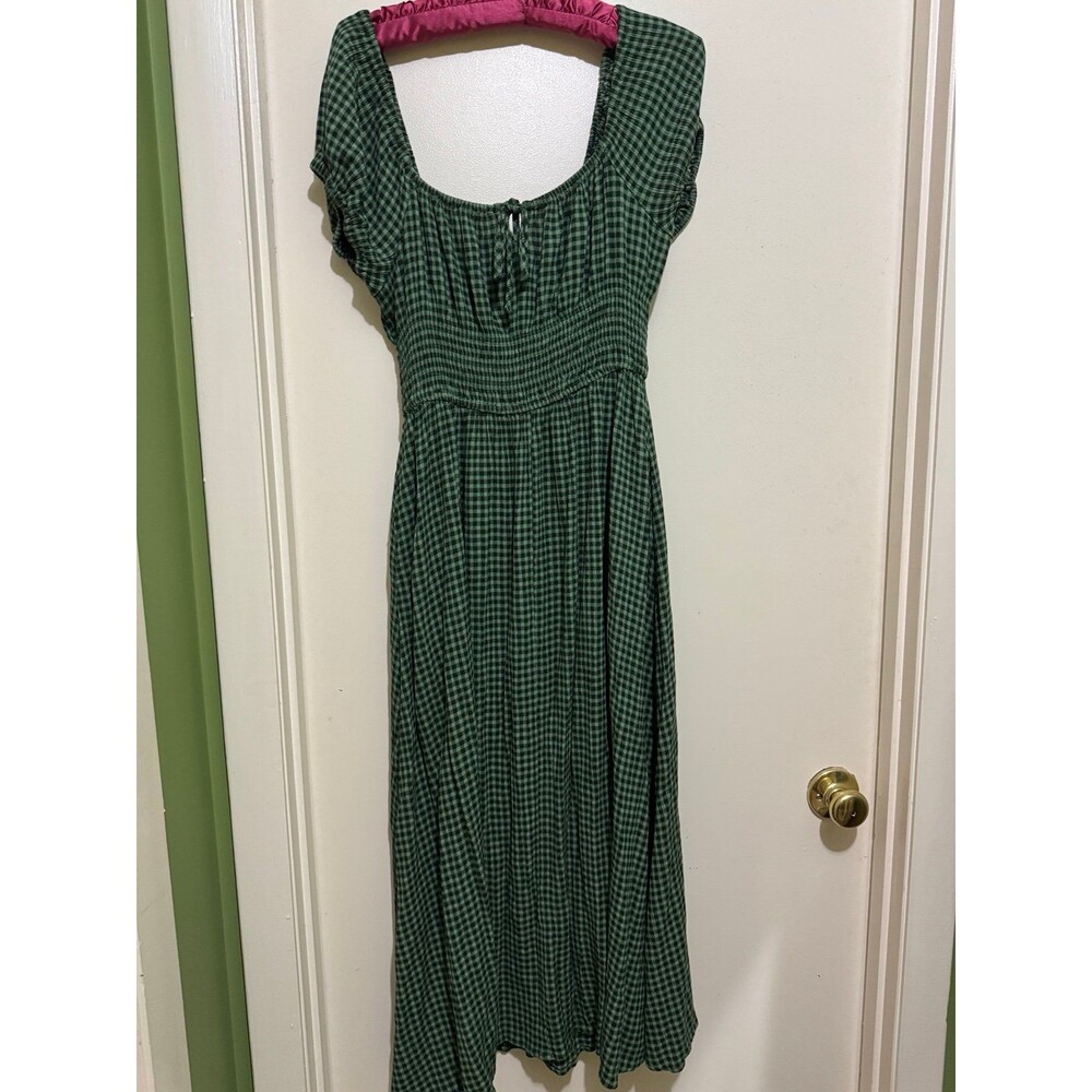 COTTAGE CORE BLACK/GREEN GINGHAM MIDI DRESS MARKET&SPRUCE small petite